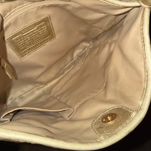 Coach Elegant Beige Designer Shoulder Bag Champagne Gold Straps - Picture 6 of 6